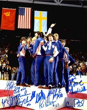 1980 OLYMPIC HOCKEY SIGNED 8x10 COLOR PHOTO+COA   11 SIGNED   ERUZIONE+JIM CRAIG
