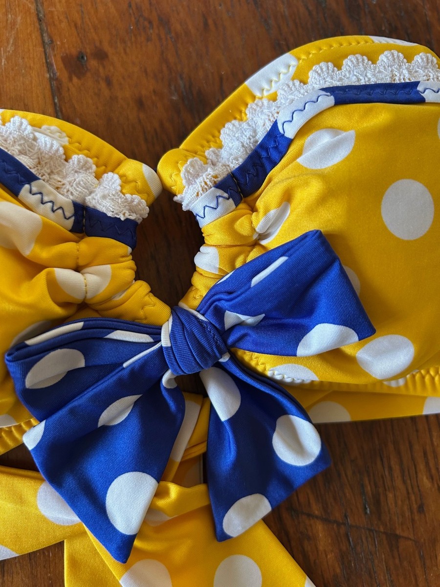 Vintage Betsey Johnson Yellow Polka Dot Bikini Yellow & Blue White