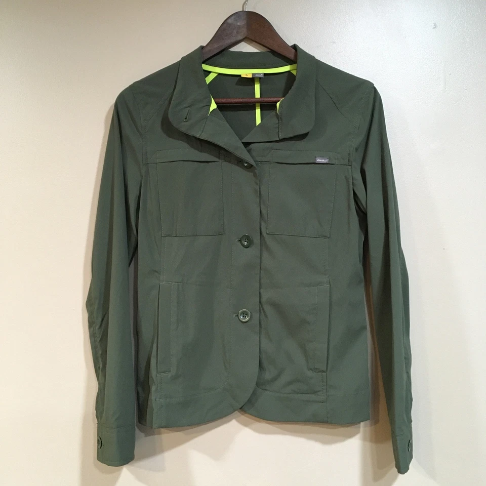 Eddie Bauer Jacket Women 4 Blazer Olive Green Nylon Stretch Travel Casual Preppy - Image 2 of 4