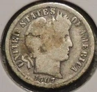Silver Dime - Barber - 1907-O (Spotty + planchet flaw on head.) [208]