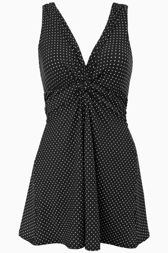 Miraclesuit Sz 10 Marais Pin Point Swimdress Swimsuit Black & White Twist Knot - Picture 3 of 10