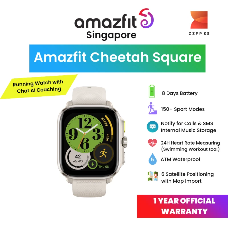 Amazfit Cheetah Square Smartwatch Music Storage AI-powered Zepp Coach