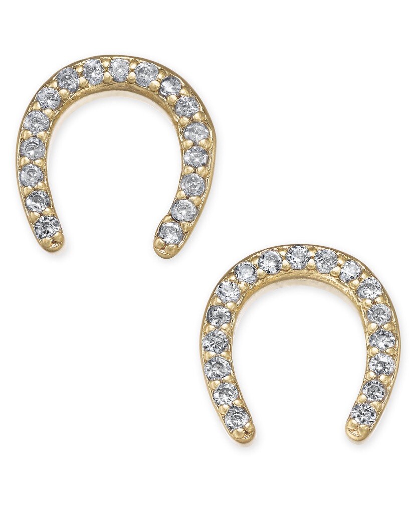 48 Kate Spade gold tone pave horseshoe stud earrings S51a 98686709454