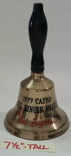 Christmas Bell Ringer Award 1979 CAFSO 7.5" Old Brass Bell Bob Hughes Vintage ⬇️