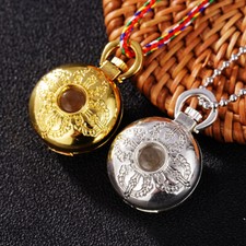 Oblate Pill Box Necklace Stainless Steel Storage Bottle Container Case Pendant