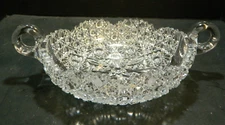 Vintage Double Handled Cut Glass Daisy Button Nappy Bowl 3.25"x12.5"x8.88" Excel