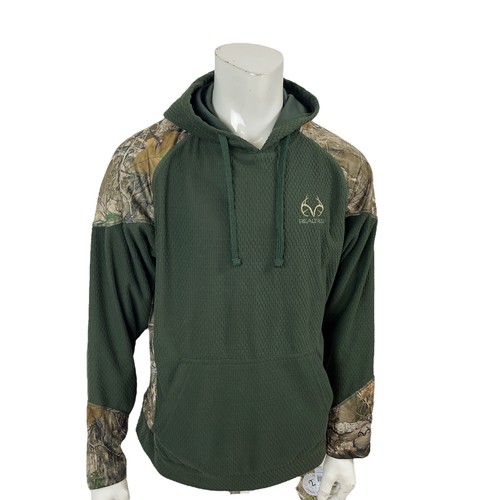 Realtree Pullover Poly Grid Fleece Logo Hoodie Camo Green Night Vision Men M - Picture 6 of 11