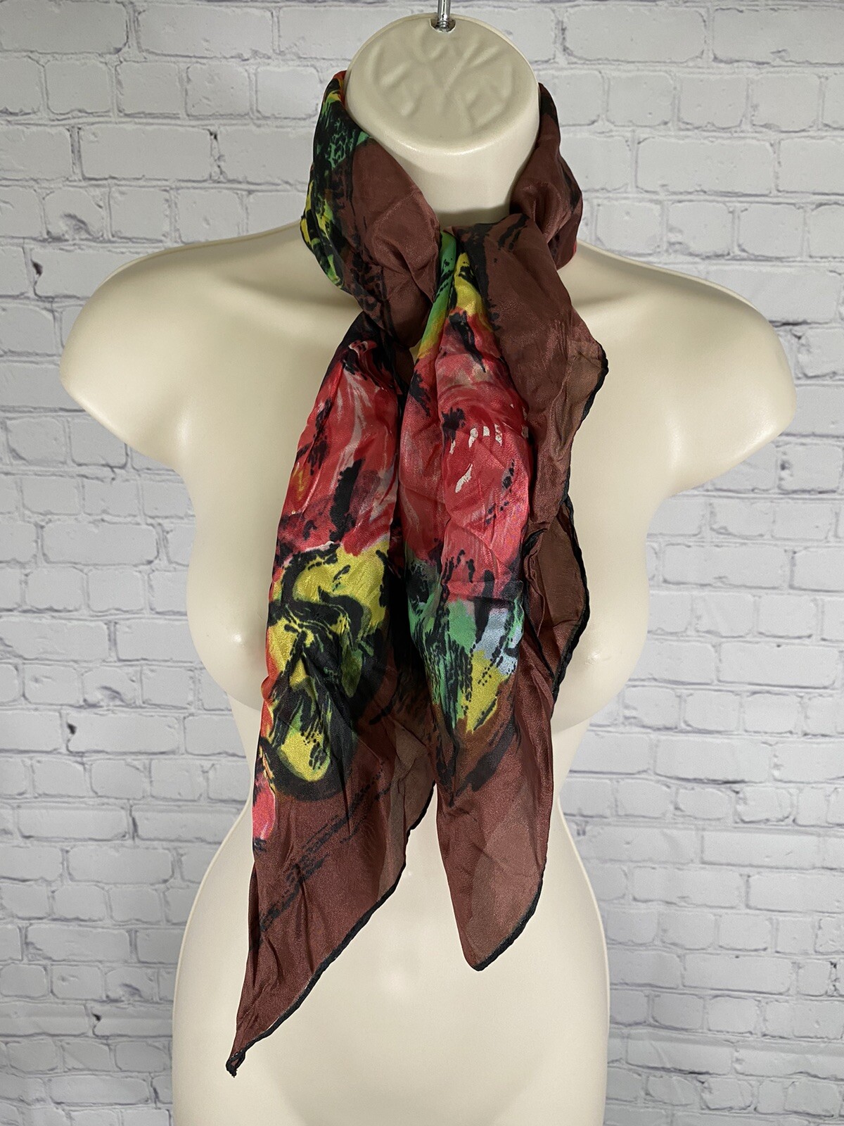 Embossed Brown Flower Pattern Square Semi Sheer N… - image 1