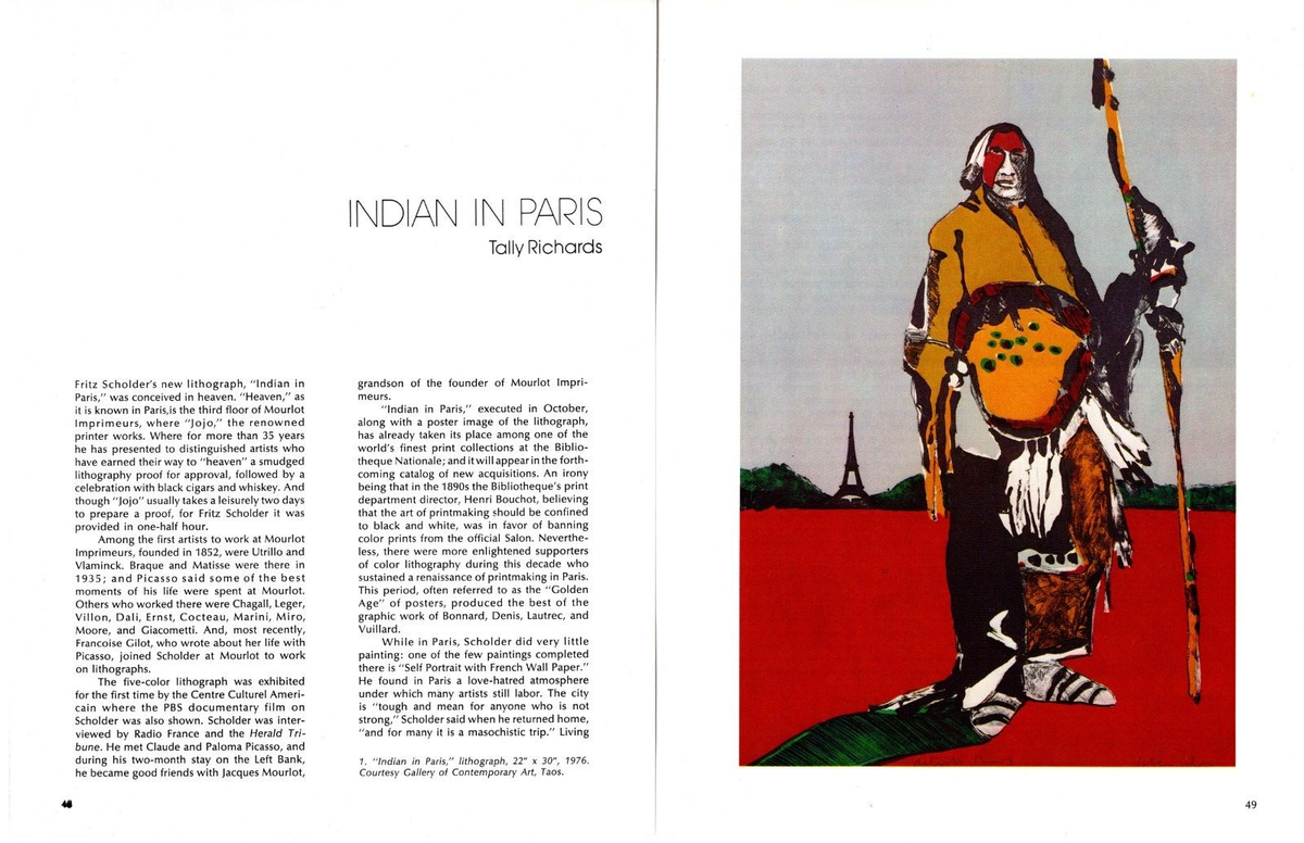1977 FRITZ SCHOLDER ARTICLE, INDIAN IN PARIS NATIVE AMERICAN