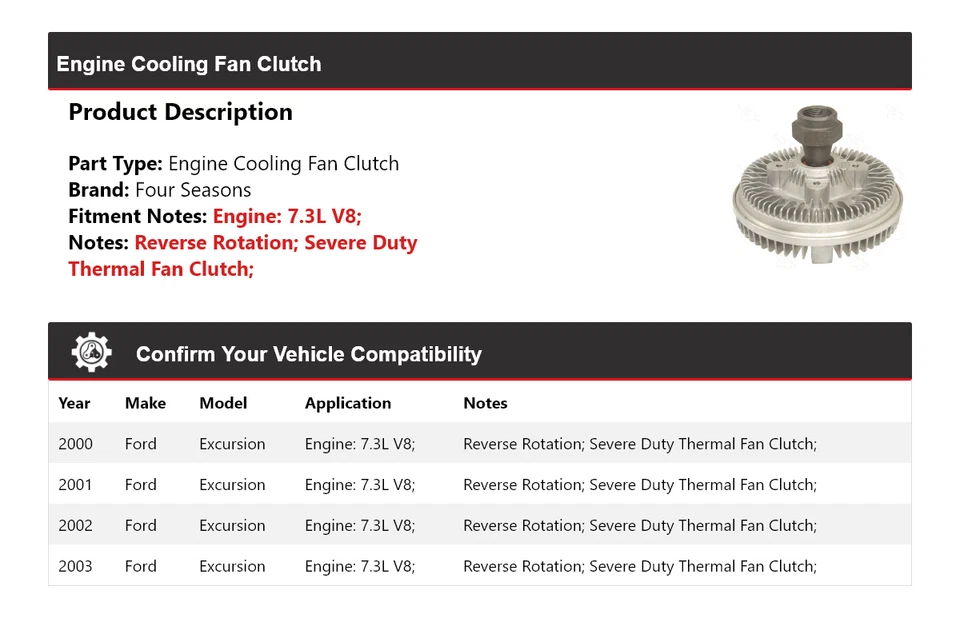 Embrague ventilador refrigeración motor V8 7,3 L Ford Excursion 2000-2003 4 estaciones 2001 Foto 2 de 4