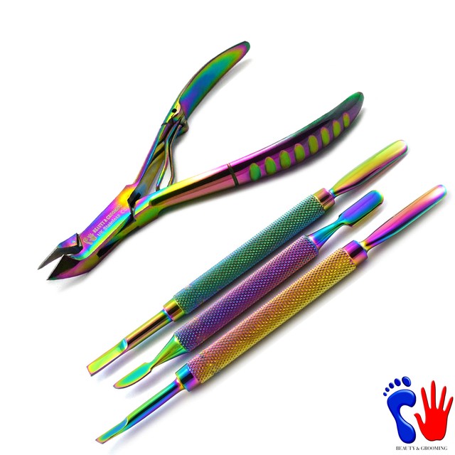 Professional Rainbow Cuticle Remover Clippers Nail Pusher Scraper