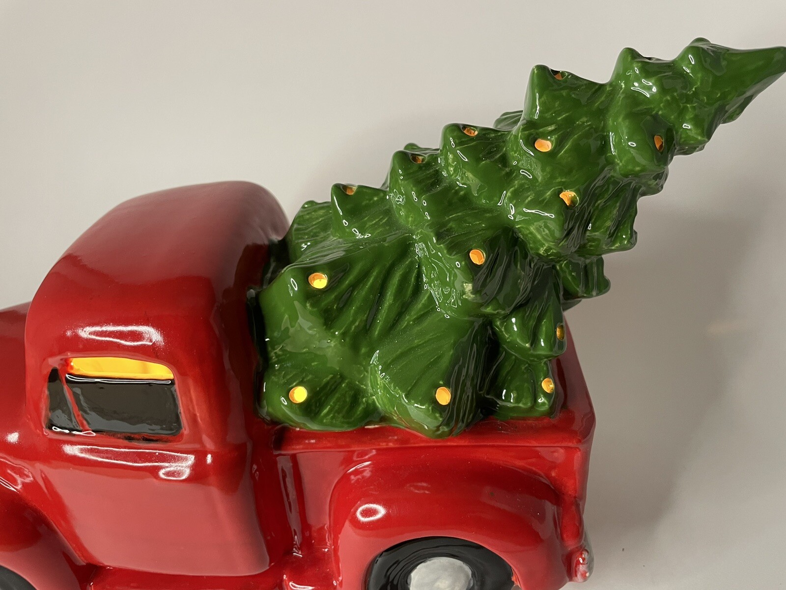 Christmas LightUp Nostalgic Ceramic Vintage Red Truck With Tree 10” X