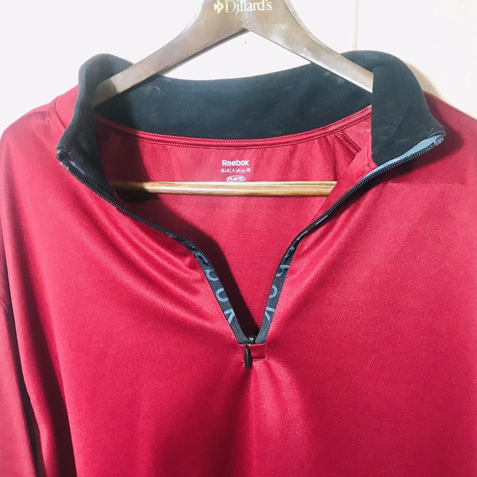 Para hombres 3XL REEBOK PLAYDRY Rojo 1/4 Cremallera Pullover Cuello Simulado Camisa Chaqueta Foto 4 de 4
