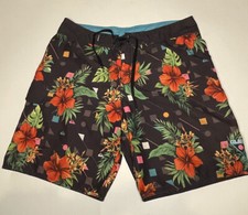 Vintage Quiksilver Board Shorts Black/Floral Mens Large Nylon Logo Rare.