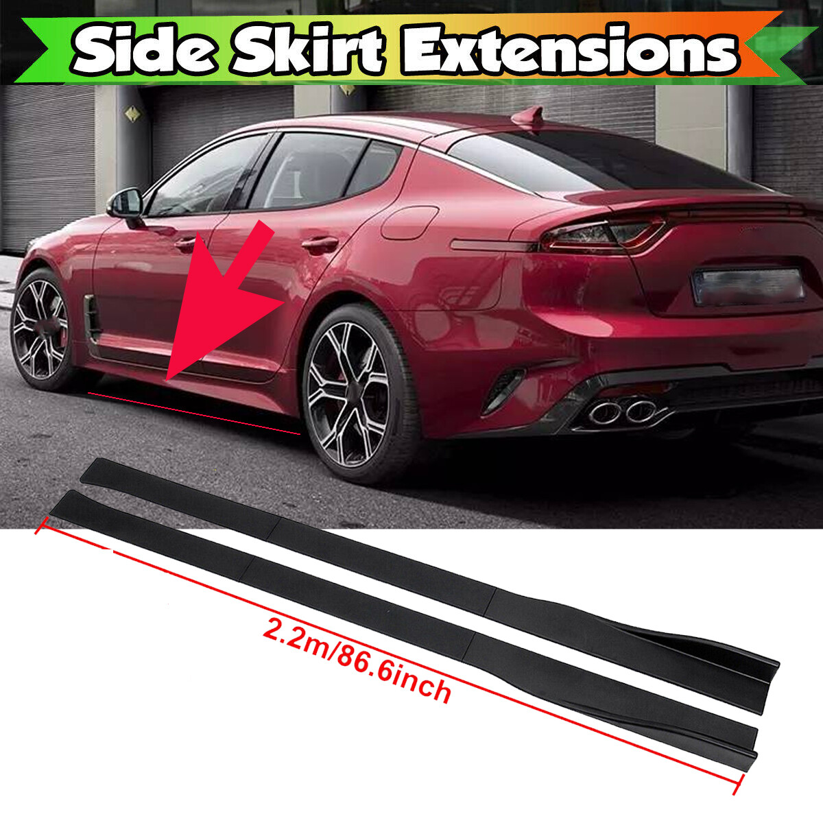 Gloss Black Side Skirts Extension Rocker Splitter Lip For KIA Stinger