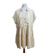 Talulah Women's Short Sleeve V Neck Tan Mini Dress Size L Large Pockets