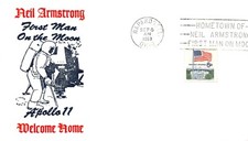 APOLLO 11 WAPAKONETA, OHIO NEIL  ARMSTRONG VISIT CACHET  6c WH STAMP SC#1338
