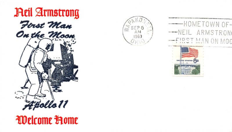 APOLLO 11 WAPAKONETA, OHIO NEIL  ARMSTRONG VISIT CACHET  6c WH STAMP SC#1338