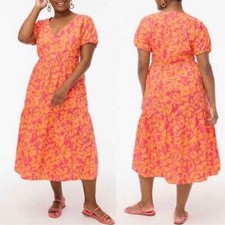 J.Crew Hawaiian floral twirled poplin maxi dress. Orange pink. Sz 4 vaca resort
