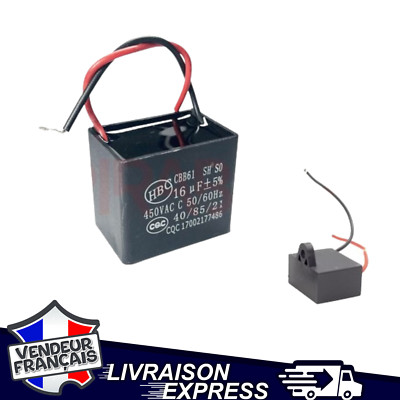 Condensateur CBB61 1µF 450V - Démarrage Moteur - Neuf Sous Blister