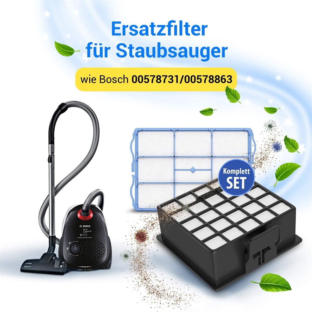 Motorfilter-Set Für Siemens & Bosch Staubsauger - 2 Filter + Reinigungsbürste