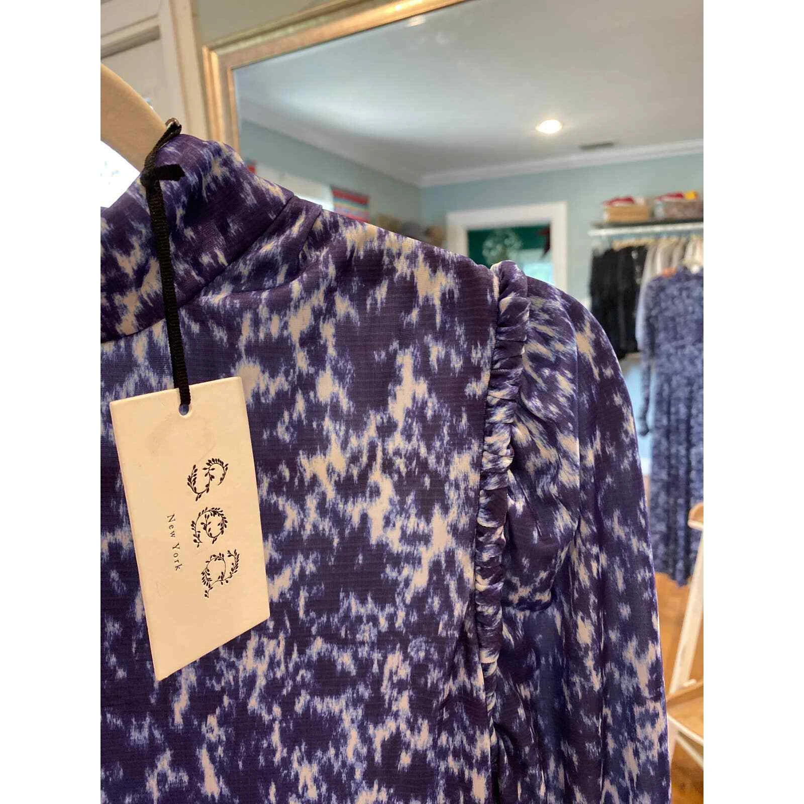 Abito nuovo con etichette Sea New York Celine Midi manica puff finto collo taglia XXS $345