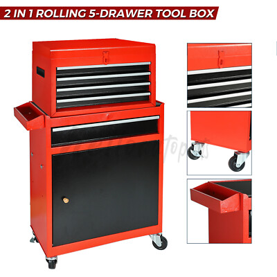 5-Drawer Durable 2 in 1 Rolling Storage ToolBox Chest Sliding Lockable Organizer
