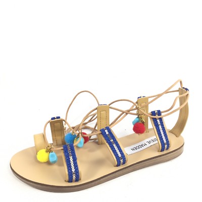 Steve Madden Cailin Womens Size M Blue/Beige Gladiator Flat