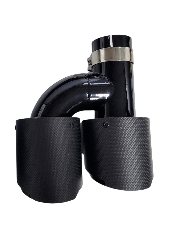 Endrohr Carbon 2x100mm Rund Scharf Abgeschrägt Versetzt Links, Rot