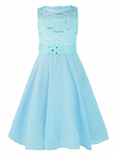 Girls Sequin Lace Wedding Party Prom Ball Gown Flower Girl Dress Crystal Belt - Picture 88 of 126