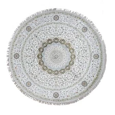 9'1"x9'1" Ivory Silken Tebraz Design 300 KPSI Hand Knotted Round Rug G87755