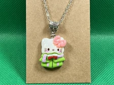 Sanrio Hello Kitty Present Hello Kitty Christmas Pendant Silver Necklace 18”