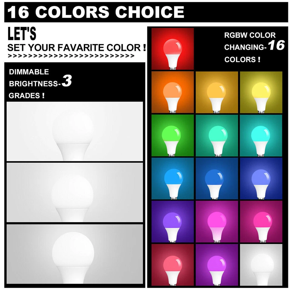 16 Color Changing Magic Light E27 RGB LED Lamp Bulb with Wireless Remote Control - Image 3 of 4