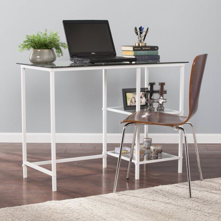Southern Enterprises Keaton Metal Glass Corner Desk Silver For