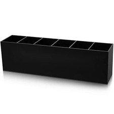 Acrylic Pencil Holder 6 Compartments Pen Holder Stationery Organizer Black
