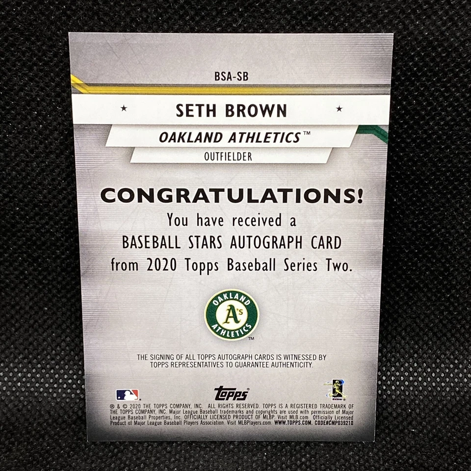 #/25! 🚨2020 Topps Seth Brown Auto RC Oakland Athletics Rookie A’s BSA-SB - Image 2 of 2