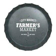 Farmer's Market Wall Decor Silver Metal Sign Rustic Bottle Cap Pie Dish Shaped
