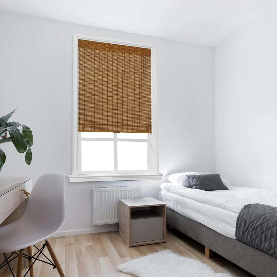 23 X 64 in Home Basics White Cordless Bamboo Roman Shade - Oak - WS02B-2364 - Image 3 of 4