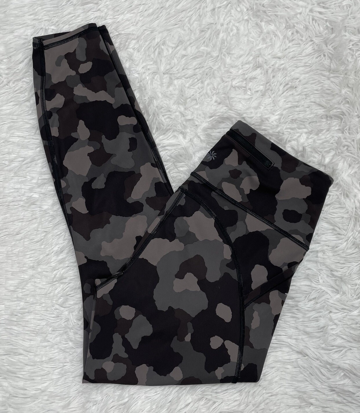 Athleta Lightning Camo 7/8 Tight for Women Size S in Gray Black with Zip Pocket