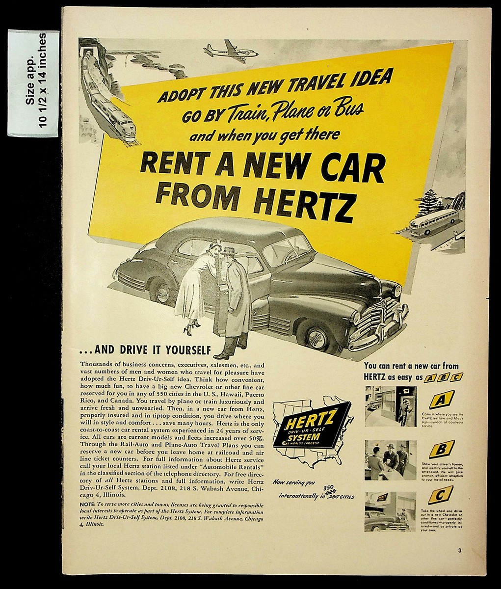 1948 Hertz Car Rental Service Travel Rent Drive Yourself Vintage 