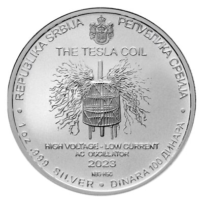 Tesla Coils Silver Coin 1 Oz 2023 Genuine Nikola Tesla Collectors