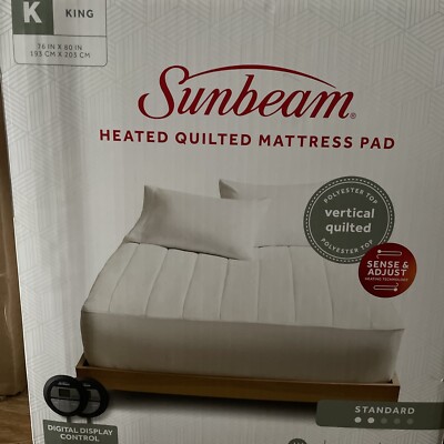 Sunbeam Quilted Heated Electric Mattress Pad Stripe Pattern King Size | eBay