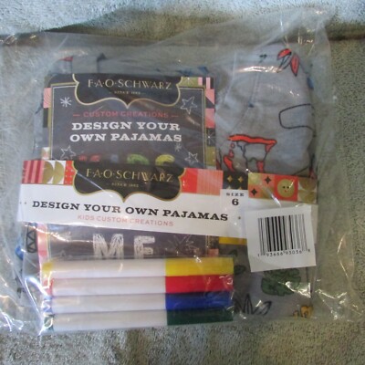 FAO Schwarz Design Your Own Pajamas - Size 6 - Gray - Dinosaur Print -New (G 59)