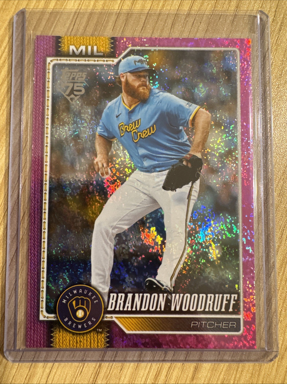 2026 Topps Series 2 - Brandon Woodruff Pink Sandglitter Foil #518 - MIL Brewers