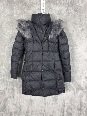 THE NORTH FACE 550 PUFFER LONG BLACK DOWN COAT FUR HOOD WOMENS SIZE XS 