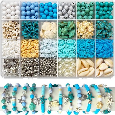 1860Pcs Ocean Beads for Bracelets Making Kit, Blue and White Summer 8mm,