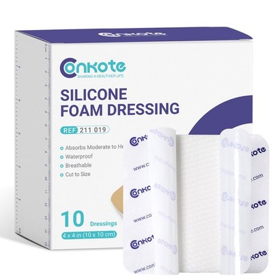 Silicone Foam Dressing Without Border 10 Pack, FSA or HSA 4''x4'' Highly Absorb...