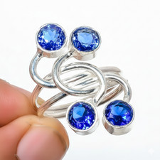 Tanzanite Quartz Gemstone Band Ring Size 925 Sterling Silver