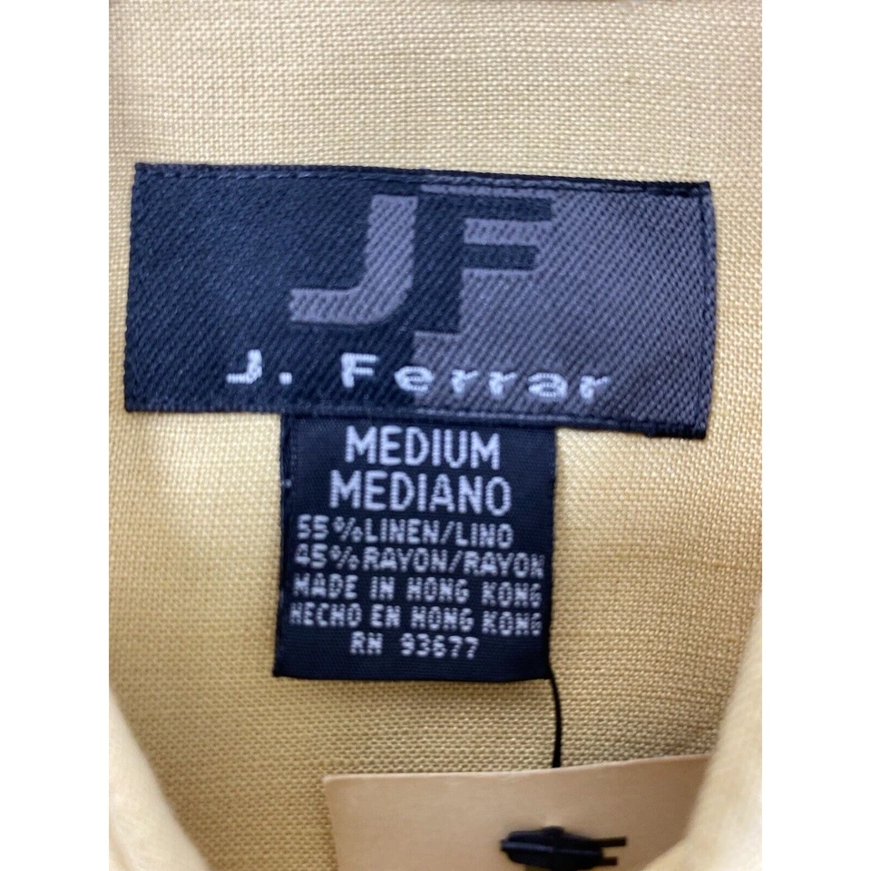 Vtg J Ferrar Shirt Men Medium Butter Yellow Linen Blend Rockabilly Hong Kong NOS - Image 3 of 4