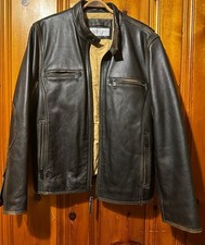 Marc New York Andrew Marc Brown Leather Cafe Racer Moto Jacket Mens Large